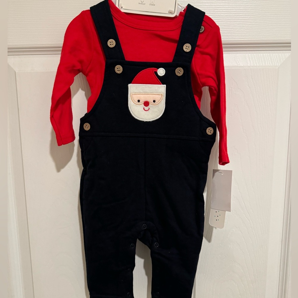 Infant Christmas Outfit, 2 Piece Long Sleeve Overalls, 0-3 Months Bloomin’ Baby